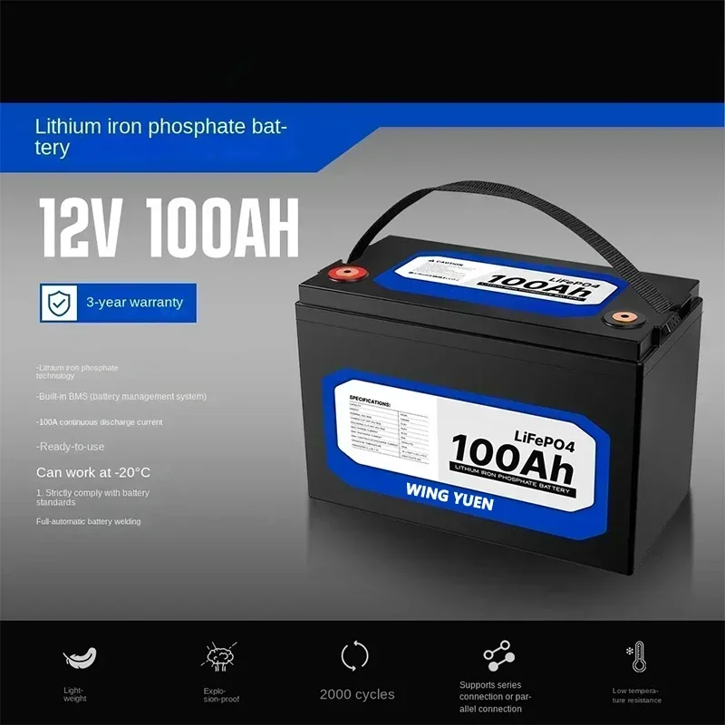 12V 100Ah Lithium Iron Phosphate Battery LiFePO4 Built-in BMS LiFePO4 Battery for Solar Power System RV House Trolling Motor
12V 100Ah Lithium Iron Phosphate Battery LiFePO4 Built-in BMS LiFePO4 Battery for Solar Power System RV House Trolling Motor