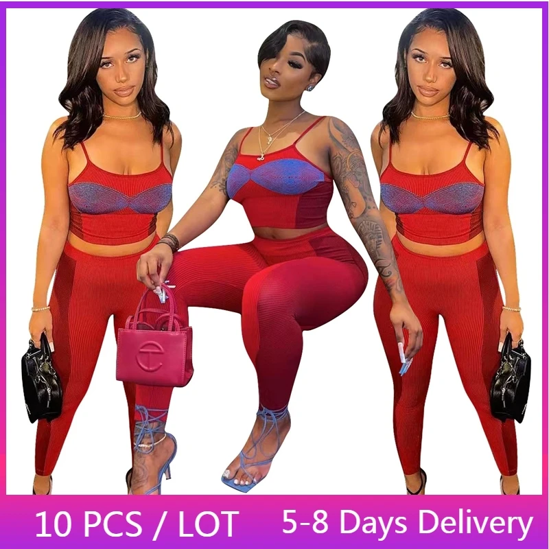 Wholesale Items Ribbed Two Piece Set Women Streetwear Color Patchwork 2 Piece Sets Womens Outfits Strap Crop Top Leggings Set
Wholesale Items Ribbed Two Piece Set Women Streetwear Color Patchwork 2 Piece Sets Womens Outfits Strap Crop Top Leggings Set