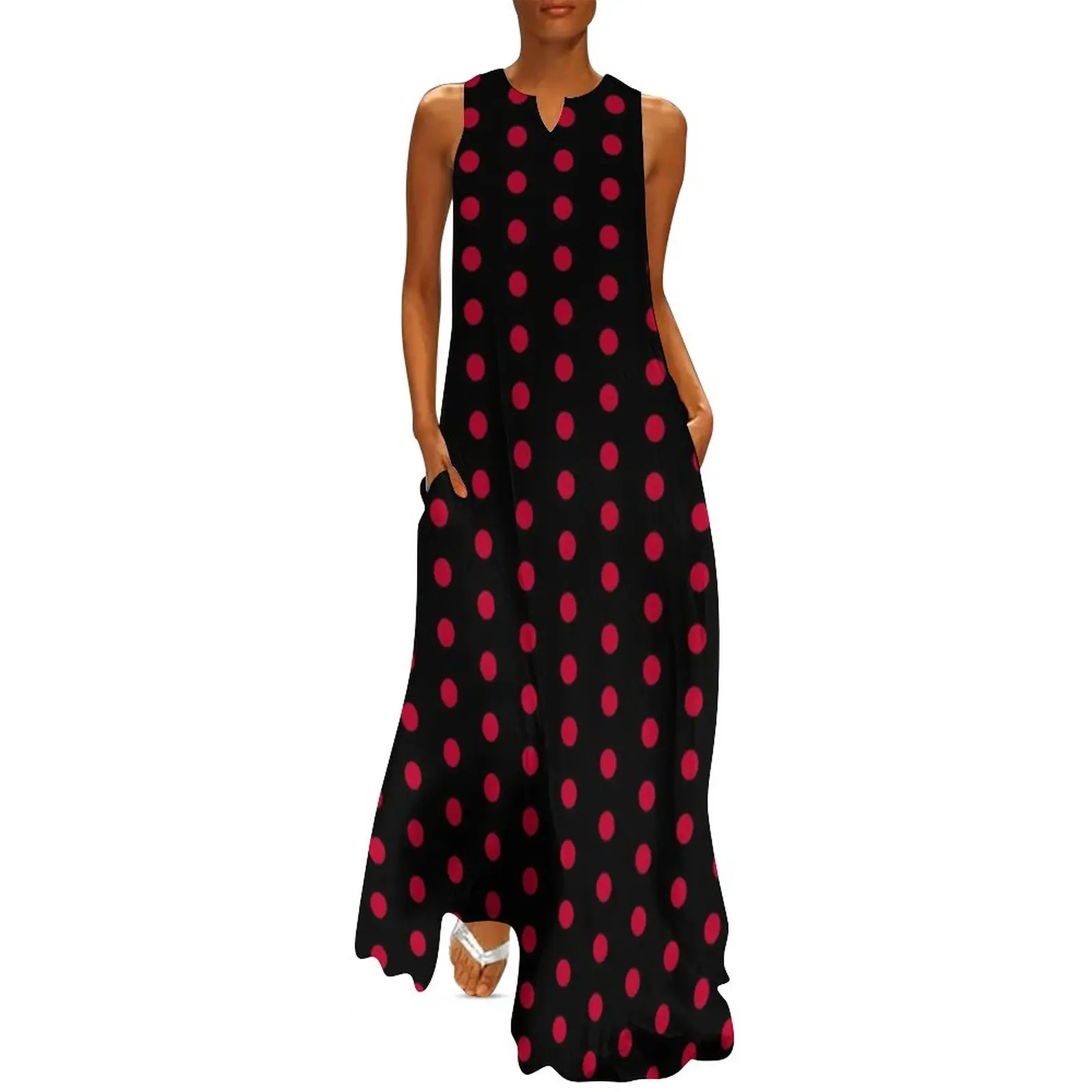 

Black with Red Polka Dot Dress Summer Dotted 70S Vintage Aesthetic Boho Beach Long Dresses Lady Kawaii Maxi Dress Birthday Gift