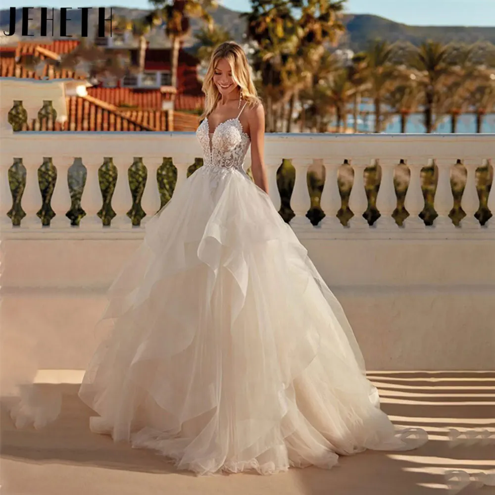 JEHETH Luxurious Spaghetti Straps Bridal Gowns 2024 Sexy Sleeveless Lace Wedding Dress Backless V-Neck Tulle Vestidos De Novia
JEHETH Luxurious Spaghetti Straps Bridal Gowns 2024 Sexy Sleeveless Lace Wedding Dress Backless V-Neck Tulle Vestidos De Novia