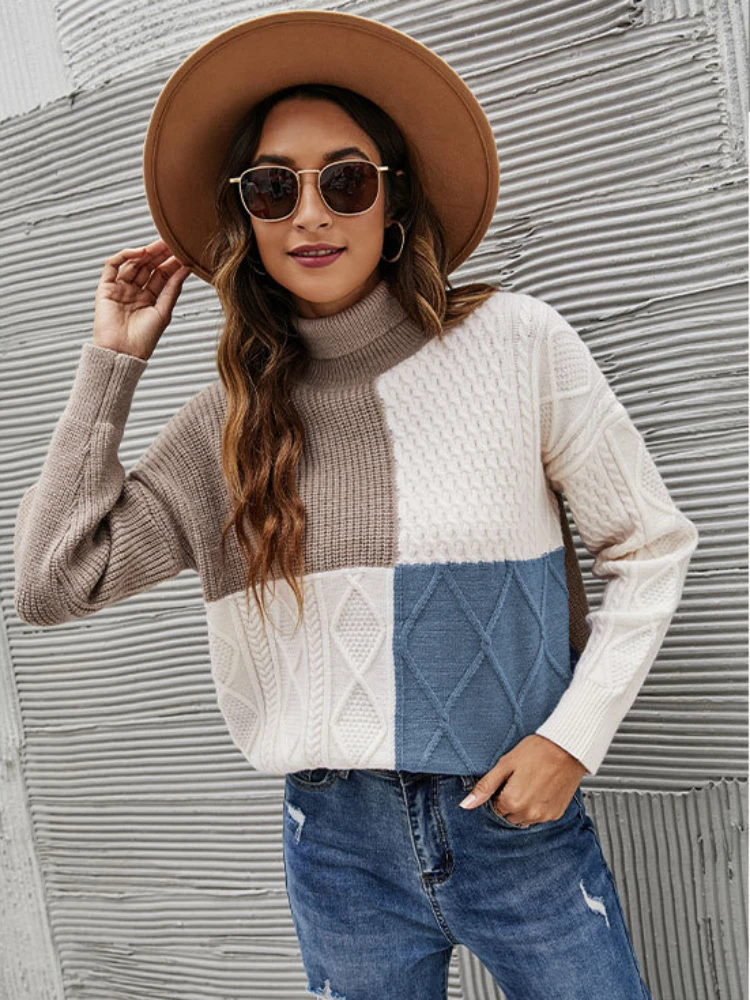 Winter New Color Matching Turtleneck Sweater Women Long Sleeve Top Sweaters Fashion Pullover Street Clothes Oversized Sweater
Winter New Color Matching Turtleneck Sweater Women Long Sleeve Top Sweaters Fashion Pullover Street Clothes Oversized Sweater