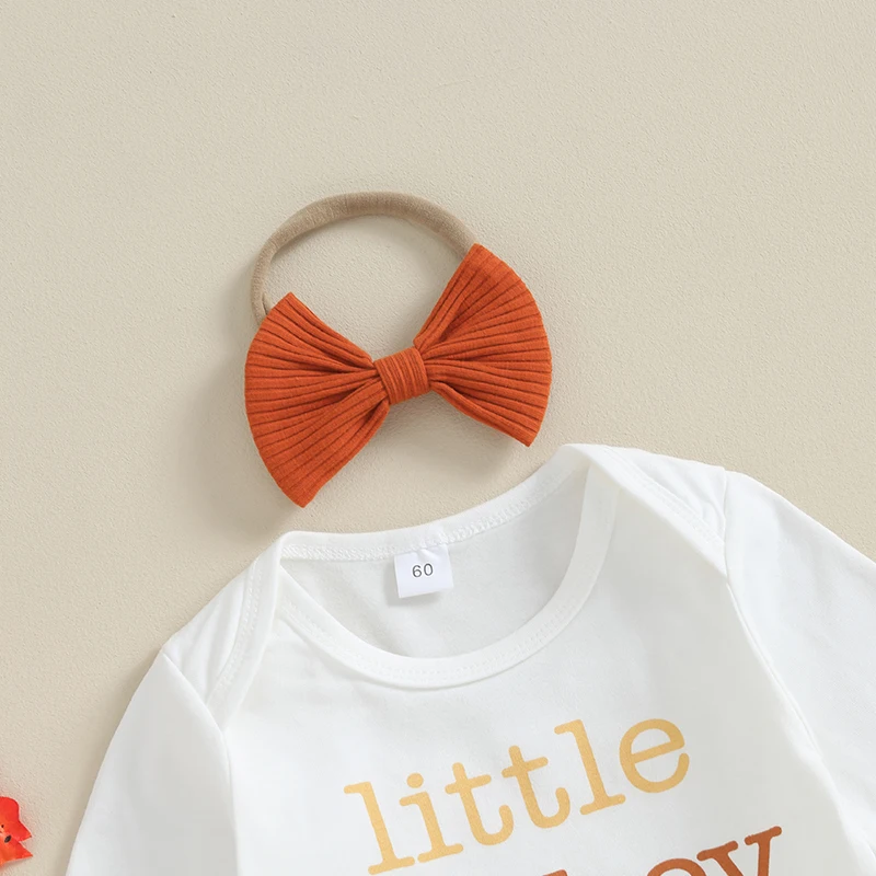 Baby Girls Fall Outfit Long Sleeve Letters Print Romper with Flare Pants and Headband Thanksgiving Clothes
Baby Girls Fall Outfit Long Sleeve Letters Print Romper with Flare Pants and Headband Thanksgiving Clothes