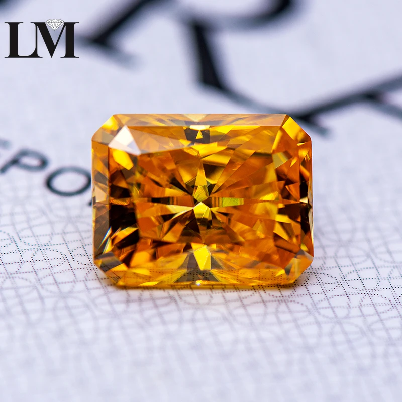 

Moissanite Stone Golden Yellow Color Radiant Cut Lab Grown Diamond DIY Advanced Jewelry Making Materials with GRA Certificate