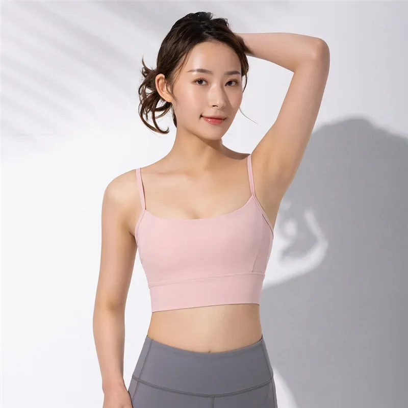 

Women Yoga Sports Bras Tops Sexy V Back Thin Straps Fitness Women Padded Plain Wokrout Gym Bras Crop Top Athletic Brassiere