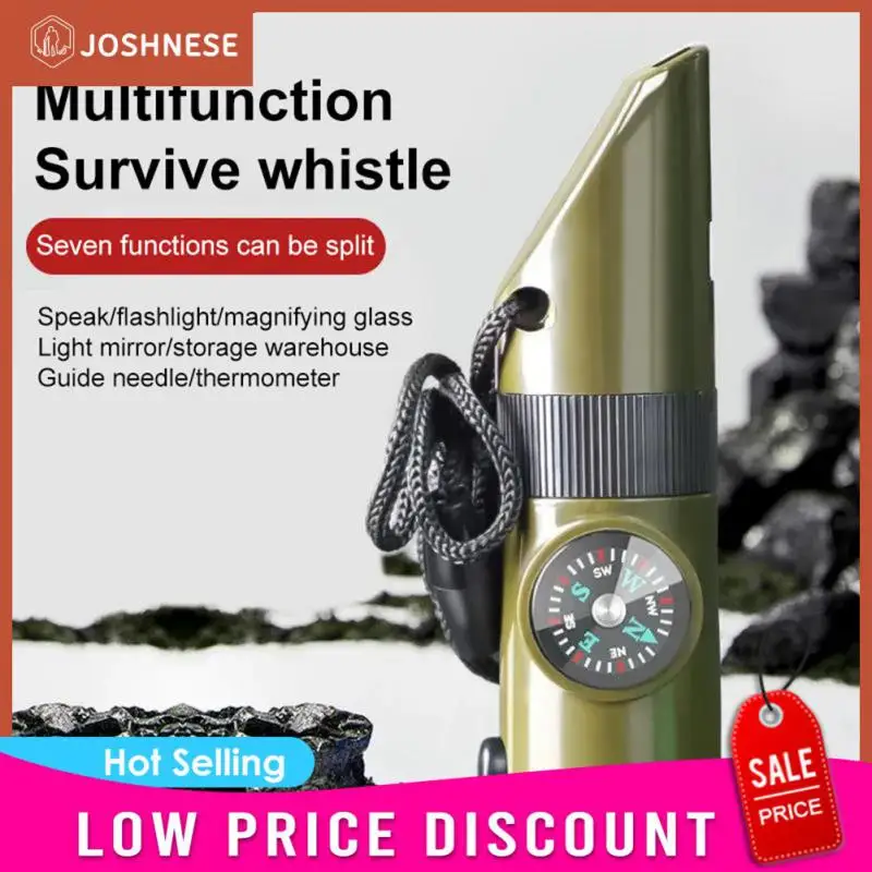 

Multifunctional Whistle 7 In 1 Camping Survival Whistle Trekking Thermometer Compass Tools Magnifier Mirror With Led Light