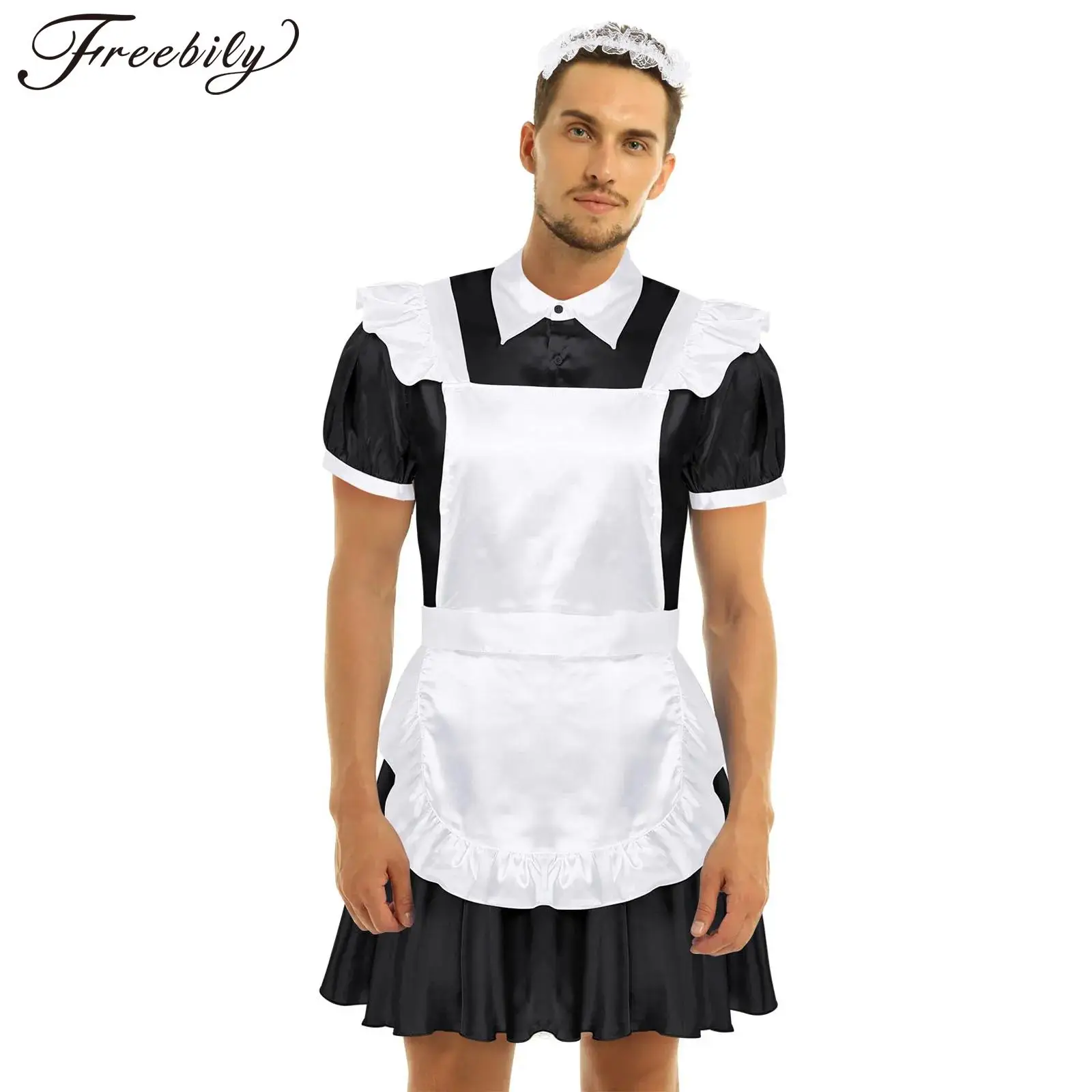Mens Sissy Maid Cosplay Costume Puff Sleeve Frilly Satin French Apron Maid Servant Dress Set Theme Party Man Roleplay Dresses
Mens Sissy Maid Cosplay Costume Puff Sleeve Frilly Satin French Apron Maid Servant Dress Set Theme Party Man Roleplay Dresses