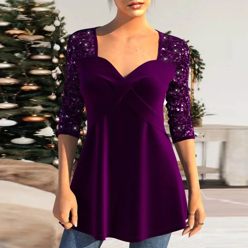 Women's Autumn Spring Tops Shiny Sequin Low Cut V Neck Bodycon Waist Patchwork Solid Color Long Sleeve Crossover Women's Shirt
Women's Autumn Spring Tops Shiny Sequin Low Cut V Neck Bodycon Waist Patchwork Solid Color Long Sleeve Crossover Women's Shirt