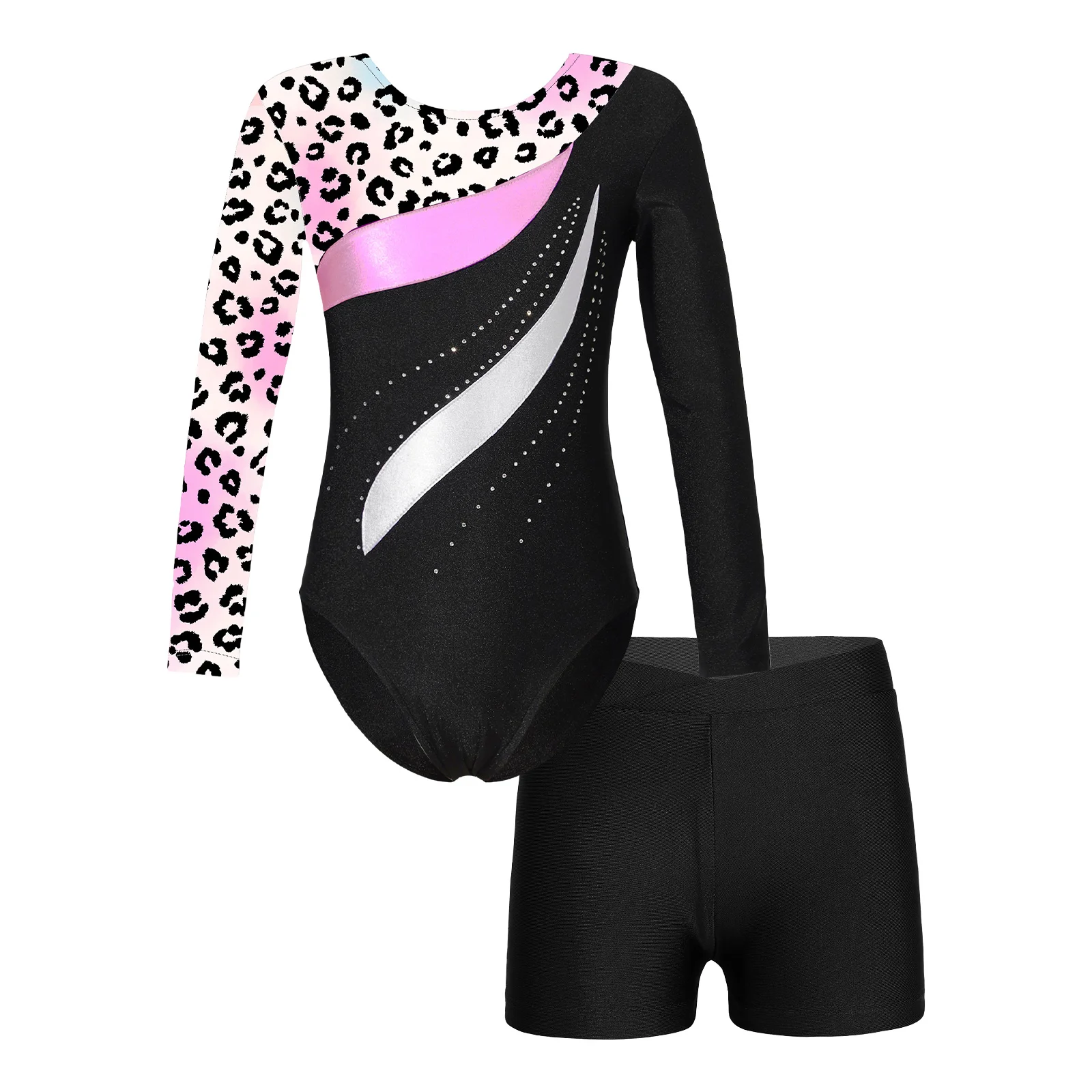 Kids Girls Gymnastic Ballet Leotards Long Sleeve Shiny Rhinestones Printed Patchwork Bodysuit+Shorts Suit for Dance Performance
Kids Girls Gymnastic Ballet Leotards Long Sleeve Shiny Rhinestones Printed Patchwork Bodysuit+Shorts Suit for Dance Performance