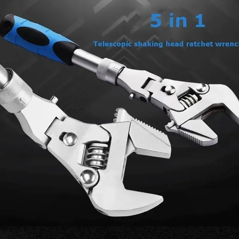 

Multifunction 5 In 1 Torque Wrench 10 Inch Adjustable Ratchet Wrench 180 Degree Folding Spanner Mini Spanners Home Repair Tools