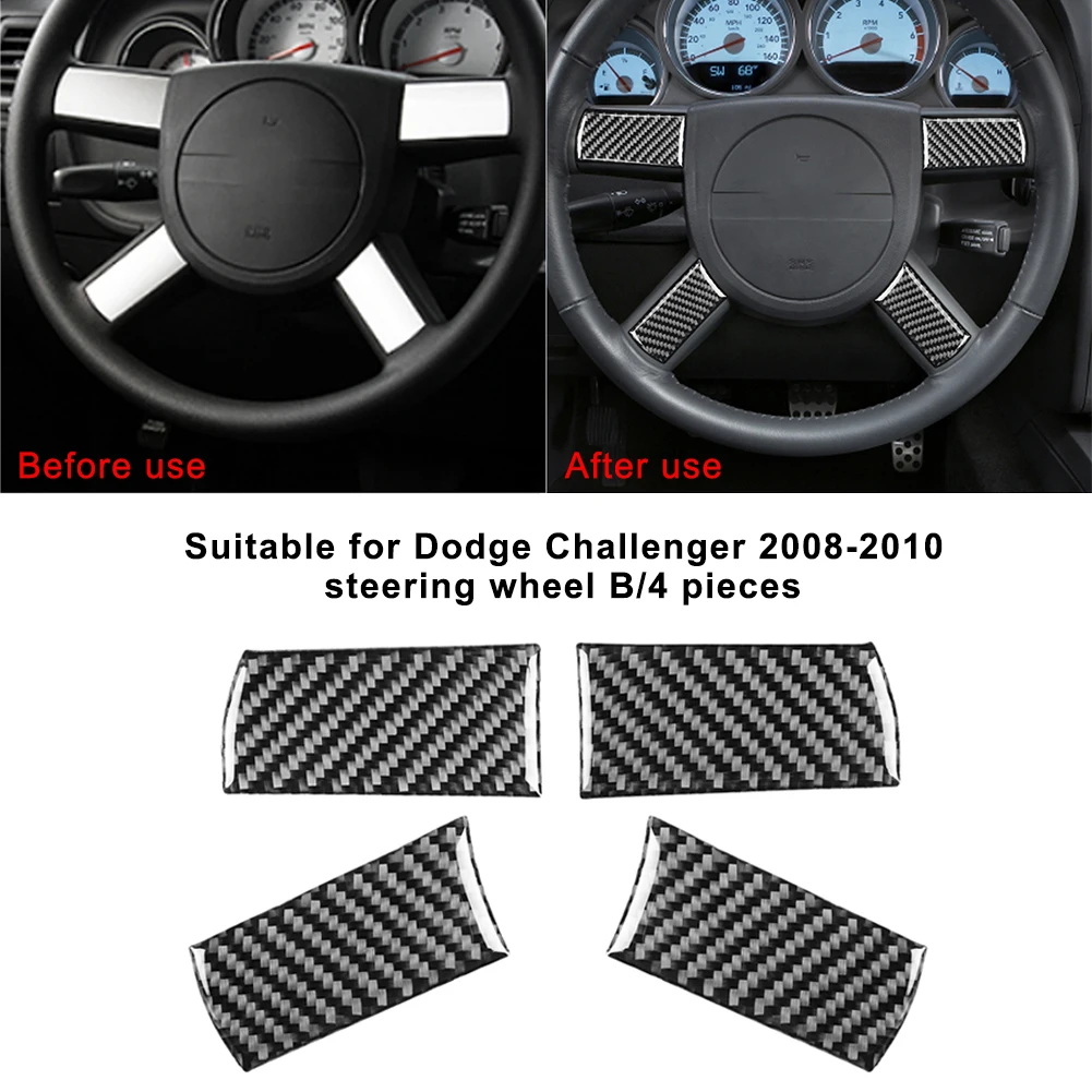 

4 шт. углеродное волокно для Dodge Challenger 2008 2009 2010 аксессуары для интерьера автомобиля рулевое колесо Кнопка Акцент крышка наклейка
