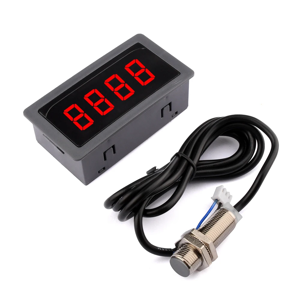 

4 Digital LED Digital Tachometer Gauge NPN DC 5V/ DC 8-24V 10-9999RPM RPM Speed Meter with Hall Proximity Switch Sensor