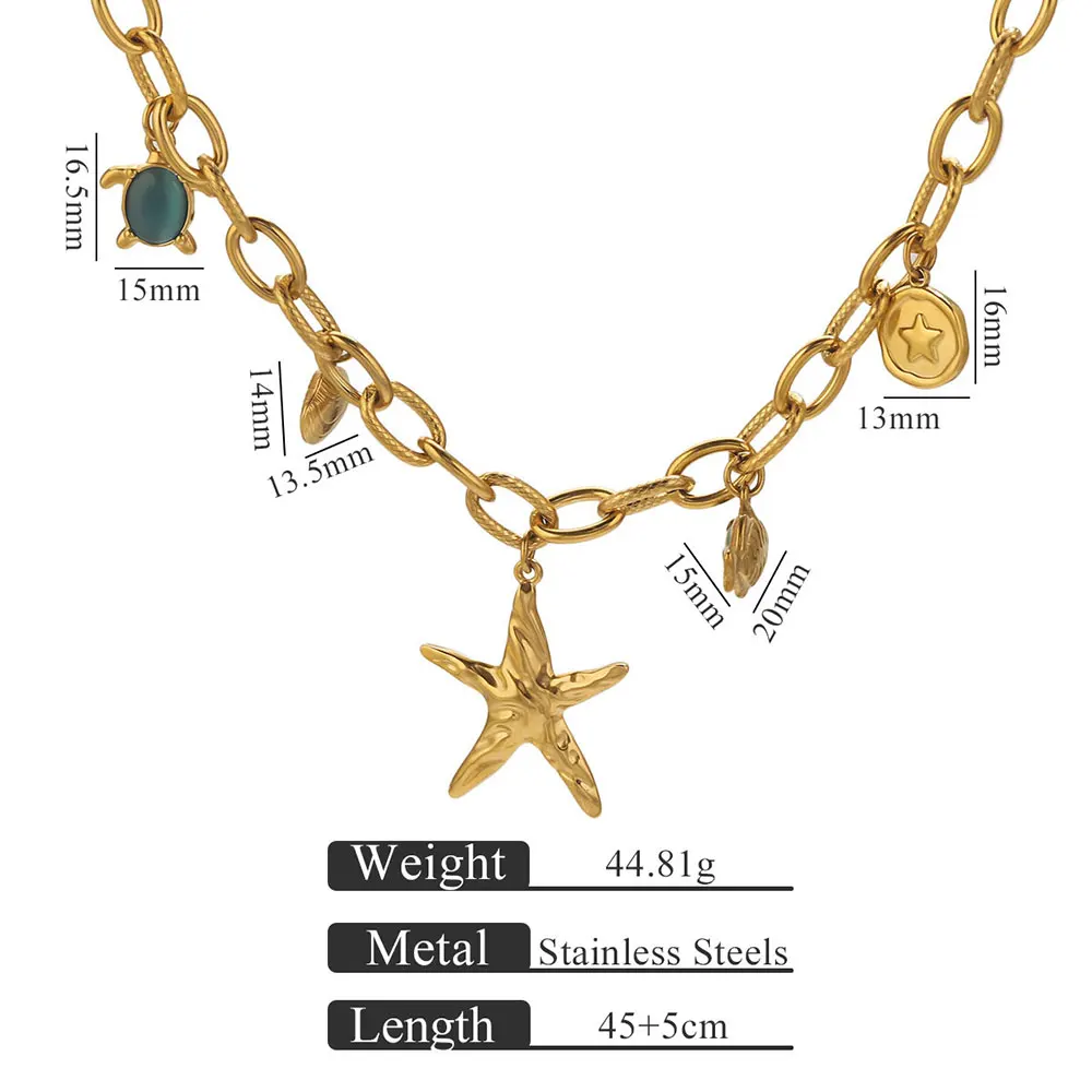 Fashion Big Starfish Seashell Small Fish Charms Necklace Stainless Steel Golden Waterproof Women Jewelry Party Gift 1 Mallzona Sd871661075cb4ee6aa951513e906380fE Fashion Big Starfish Seashell Small Fish Charms Necklace Stainless Steel Golden Waterproof Women Jewelry Party Gift Mallzona