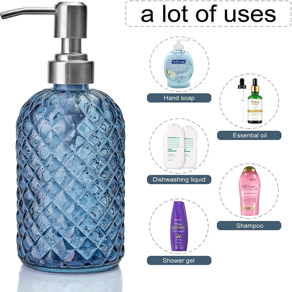 304 Rustproof Stainless Steel Pump Soap Dispenser Glass Refillable Liquid Shampoo Bottle Splitting Blue 350ml
304 Rustproof Stainless Steel Pump Soap Dispenser Glass Refillable Liquid Shampoo Bottle Splitting Blue 350ml