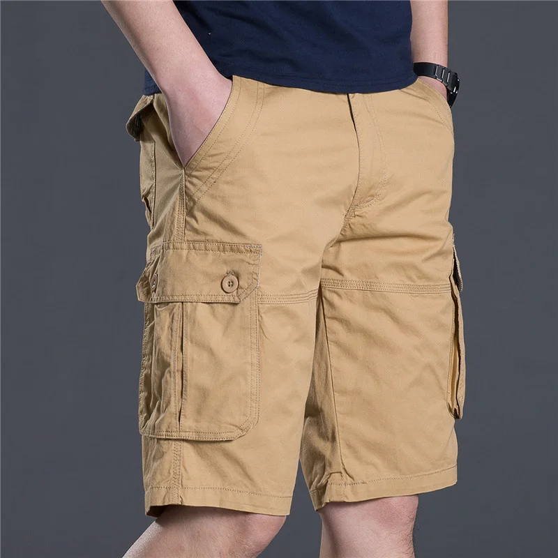 

Men's Summer Cargo Shorts Cotton Relaxed Fit Breeches Bermuda Casual Short Pants Knee Length Social Overalls
