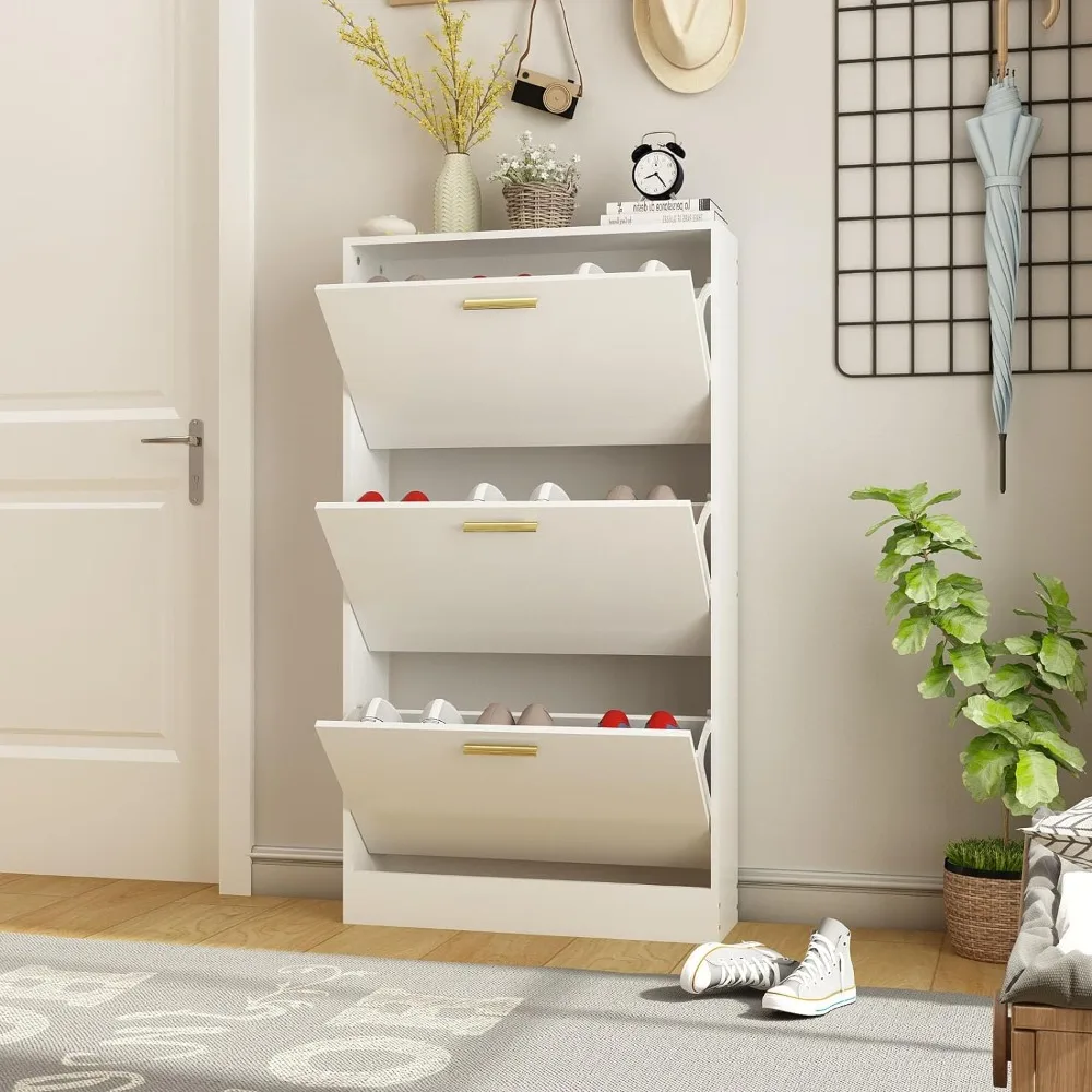 Narrow Shoe Storage Cabinet, Shoe Cabinet for Entryway with 3 Flip Drawers, Wood Hidden Shoe Storage, Freestanding
Narrow Shoe Storage Cabinet, Shoe Cabinet for Entryway with 3 Flip Drawers, Wood Hidden Shoe Storage, Freestanding