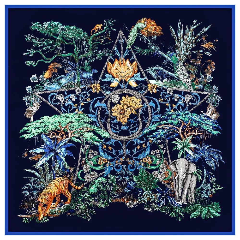 Шелковый шарф, женская большая шаль, квадратная Бандана с изображением растений, джунглей, тигра, слона, палантины, роскошный хиджаб-шарф, женские шарфы 130 см
Шелковый шарф, женская большая шаль, квадратная Бандана с изображением растений, джунглей, тигра, слона, палантины, роскошный хиджаб-шарф, женские шарфы 130 см