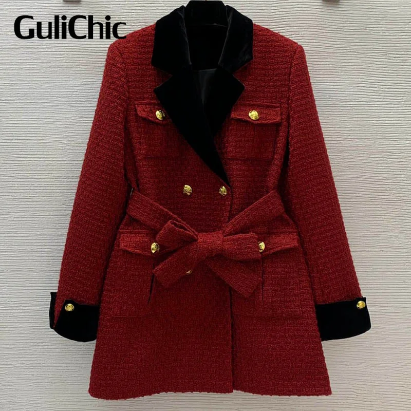 11.14 GuliChic Women Vintage Velvet Contrast Colar Spliced Lapel Collar Double Breasted With Belt Temperament Tweed Coat
11.14 GuliChic Women Vintage Velvet Contrast Colar Spliced Lapel Collar Double Breasted With Belt Temperament Tweed Coat