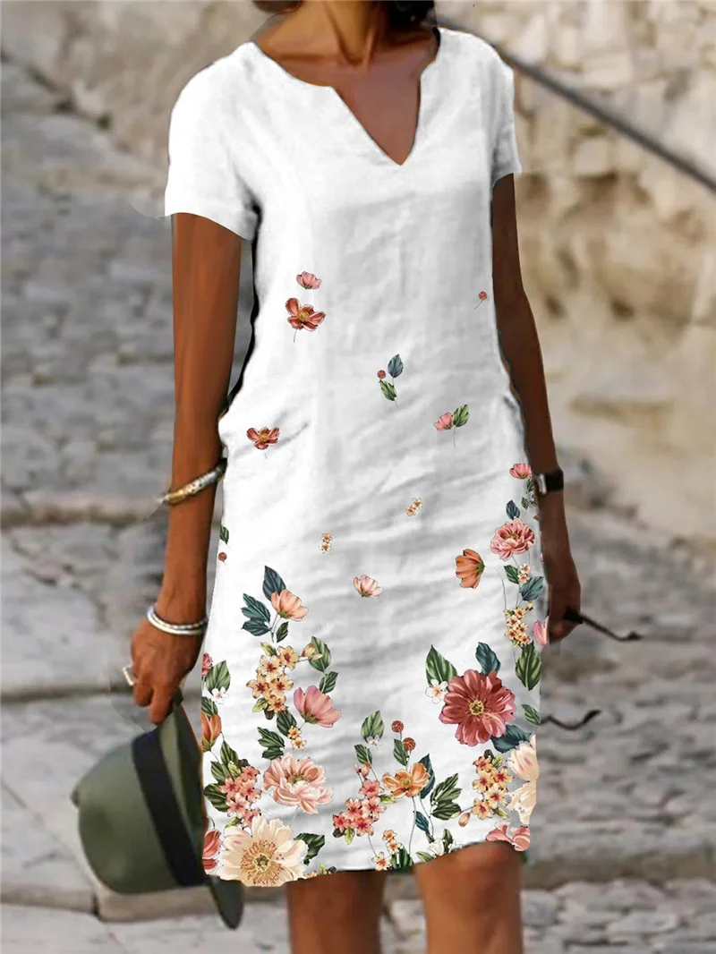 Female Summer Casual Vintage Commuter Loose Pullover Women Bodysuit Elegant Floral Print Short Sleeve Mid-length V-neck Dresses
Female Summer Casual Vintage Commuter Loose Pullover Women Bodysuit Elegant Floral Print Short Sleeve Mid-length V-neck Dresses