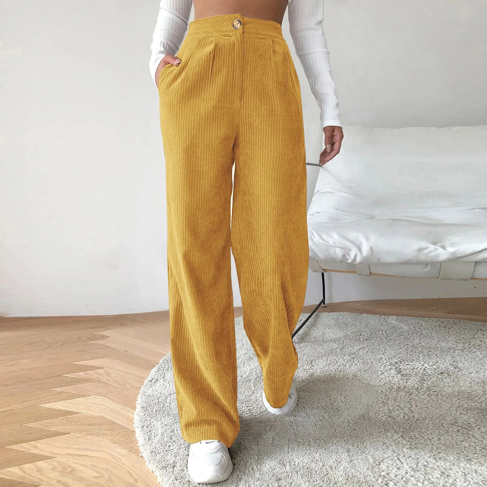 

High Waist Corduroy Pants For Women Wide Leg Straight Trousers Baggy Pants Oversize Korean Fashion Long Pants Trousers Female