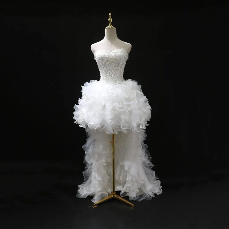 Evening Dress White Lace Sequins Beading Strapless Ruffles Asymmetrical Floor Length Train Lace up Plus size Party Dresses B2295
Evening Dress White Lace Sequins Beading Strapless Ruffles Asymmetrical Floor Length Train Lace up Plus size Party Dresses B2295