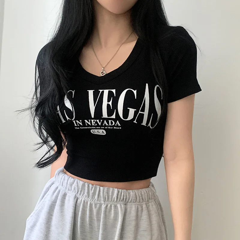 Women's Fashion Letter Printing Short Sleeve Top Women's 2023 Summer Slim Fit V-Neck Split Short T-shirt
Women's Fashion Letter Printing Short Sleeve Top Women's 2023 Summer Slim Fit V-Neck Split Short T-shirt