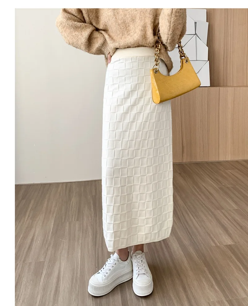 

Женская трикотажная юбка в клетку, однотонная трапециевидная юбка с высокой талией, винтажная элегантная дамская юбка в Корейском стиле, Y2k, весна 2024