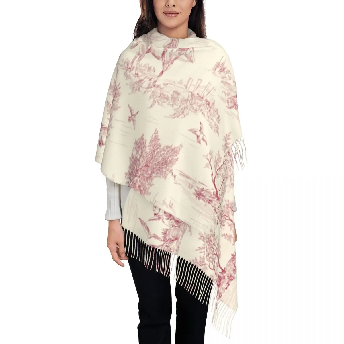 Ladies Large Toile De Jouy Red Scarves Women Winter Soft Warm Tassel Shawl Wraps Cream Vintage Parisian Scarf
Ladies Large Toile De Jouy Red Scarves Women Winter Soft Warm Tassel Shawl Wraps Cream Vintage Parisian Scarf