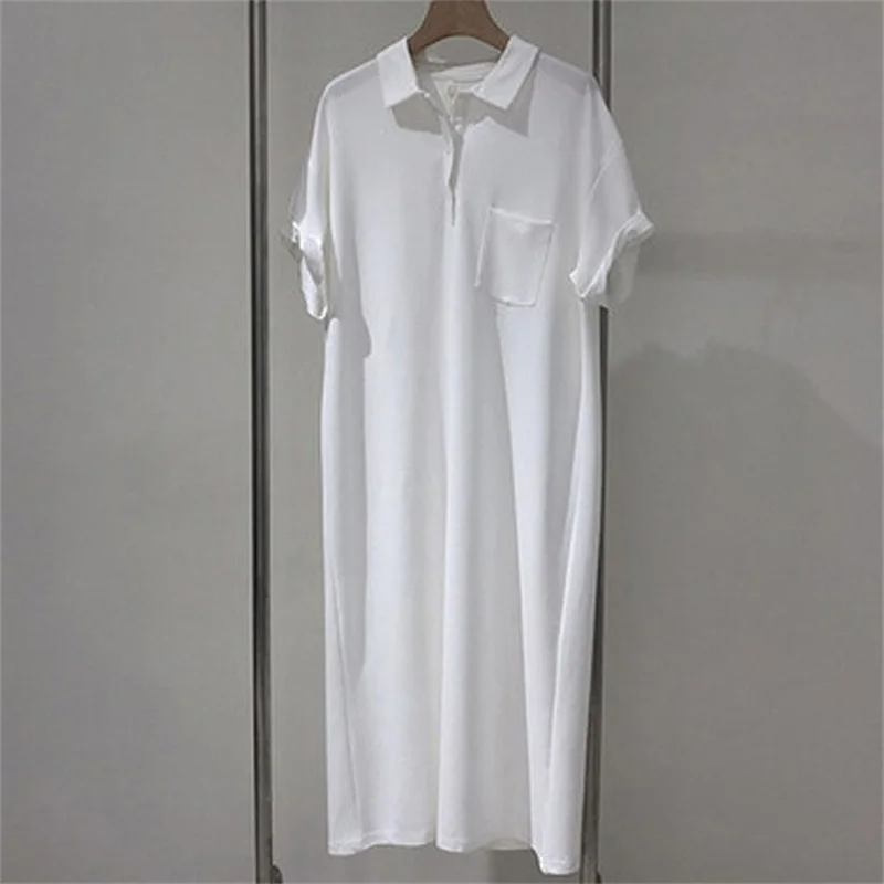 Summer Dresses Woman Polo Neck Dress Cotton Clothes For Lady Solid Korean Casual Loose Short Sleeve Long T shirt Dress
Summer Dresses Woman Polo Neck Dress Cotton Clothes For Lady Solid Korean Casual Loose Short Sleeve Long T shirt Dress