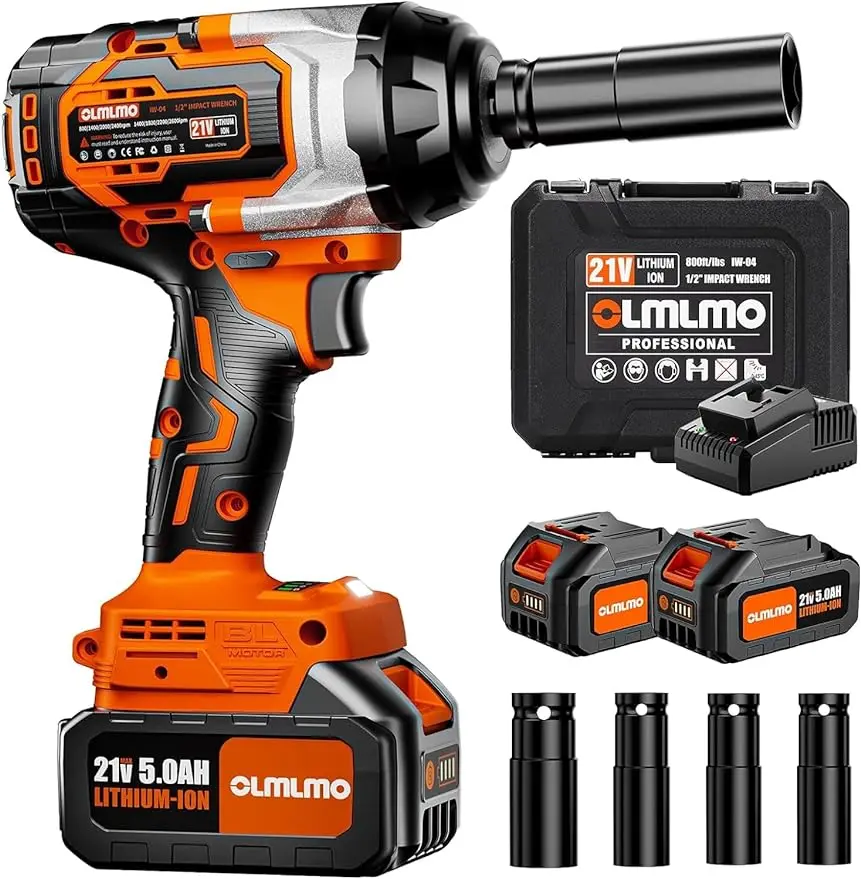 Cordless Impact Wrench 1/2 Inch,Brushless Max 800Ft-lbs High Torque Impact Gun w/ 2 x 5000mAh Batteries,3 Variable Speed Trigger
Cordless Impact Wrench 1/2 Inch,Brushless Max 800Ft-lbs High Torque Impact Gun w/ 2 x 5000mAh Batteries,3 Variable Speed Trigger