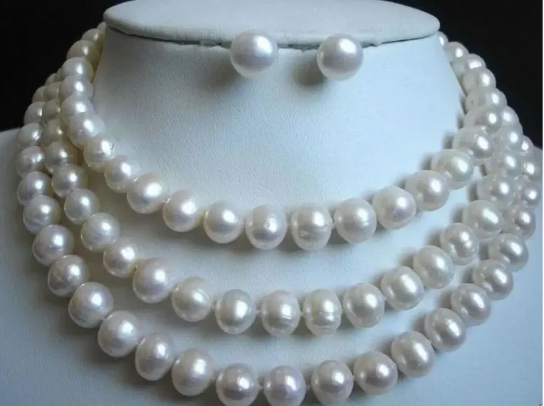 

Beautiful 9-10MM White Freshwater Cultured Pearl Necklace earrin Set 50''
