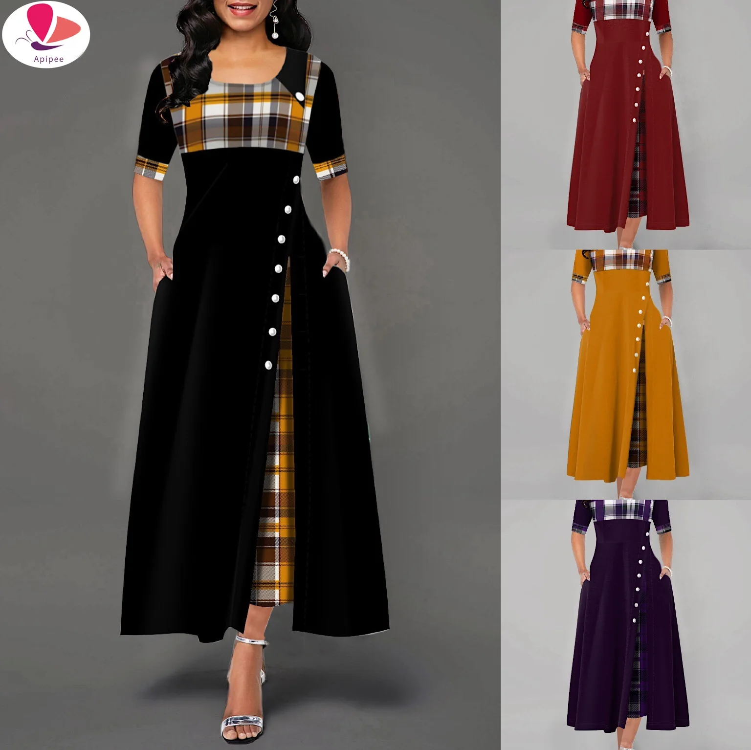 4xl 5xl Women Elegant Long Plaid Print Party Dresses Irregular Ladies Vintage Button Dress Patchwork A-Line
4xl 5xl Women Elegant Long Plaid Print Party Dresses Irregular Ladies Vintage Button Dress Patchwork A-Line