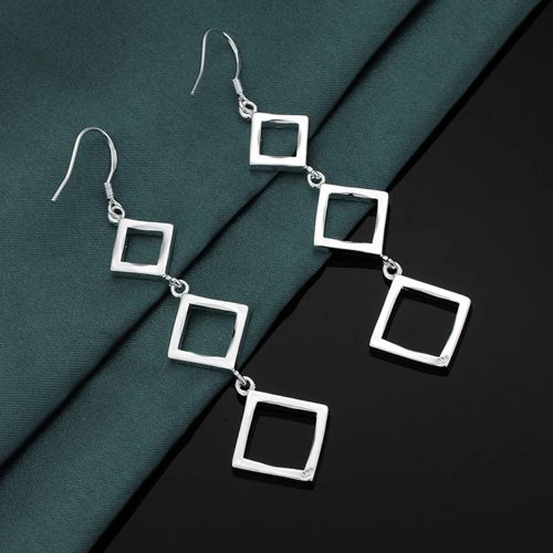 Fashion 925 Sterling Silver Square rhombus long earrings for women luxury designer jewelry party wedding accessories gifts
Fashion 925 Sterling Silver Square rhombus long earrings for women luxury designer jewelry party wedding accessories gifts