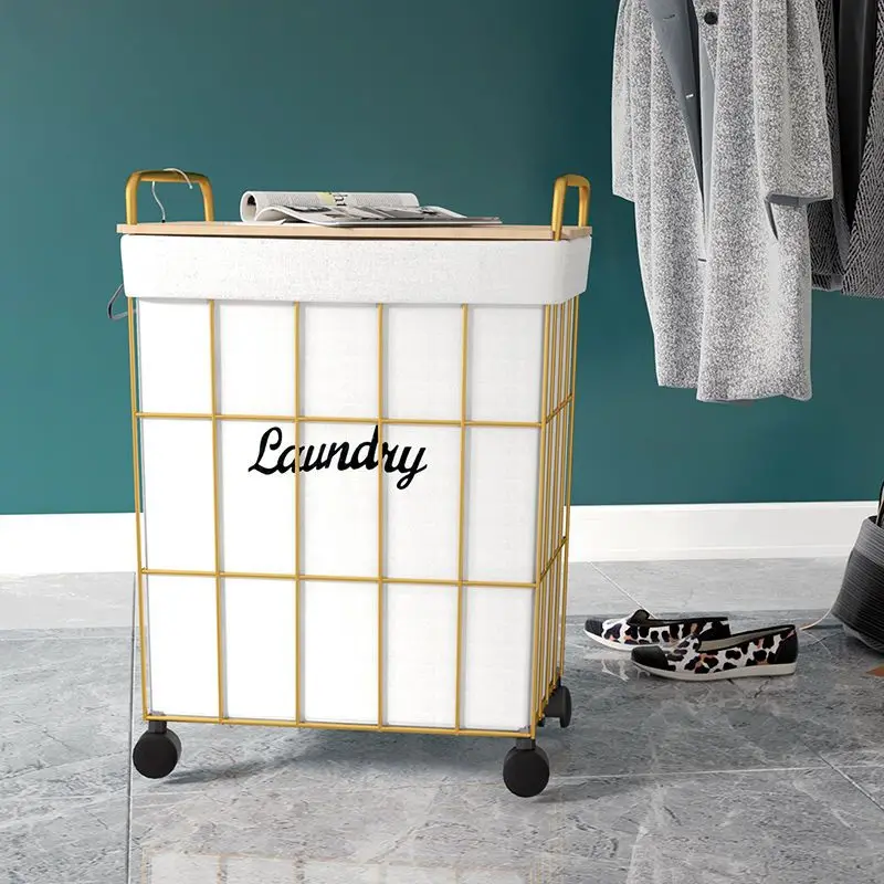 

Simple Household Laundry Baskets With Wheels Dirty Clothes Basket Bathroom Wrought Iron Home Sundries Storage Organizer