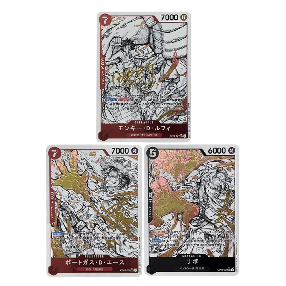 3Pcs/set Self Made Monkey D Luffy Ace Sabo Coarse Color Flash Cards Diy Rare Cards Classic Anime Game Collection Cards Gift Toys
3Pcs/set Self Made Monkey D Luffy Ace Sabo Coarse Color Flash Cards Diy Rare Cards Classic Anime Game Collection Cards Gift Toys