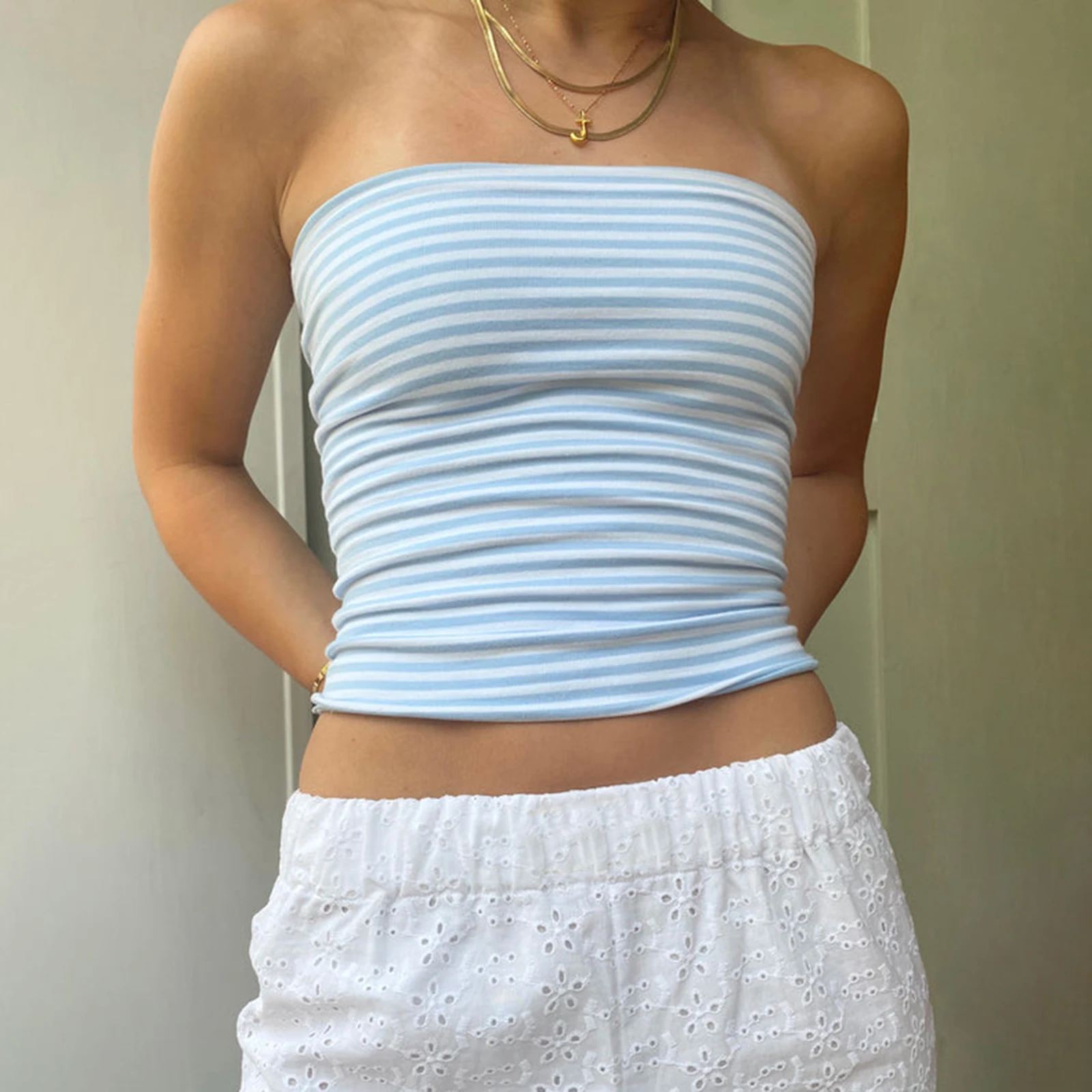 

Women Summer Strapless Striped Tube Top Y2k Going Out Bandeau Crop Tops Sleeveless Cami Off Shoulder Vest Tank Y2K Streetwear