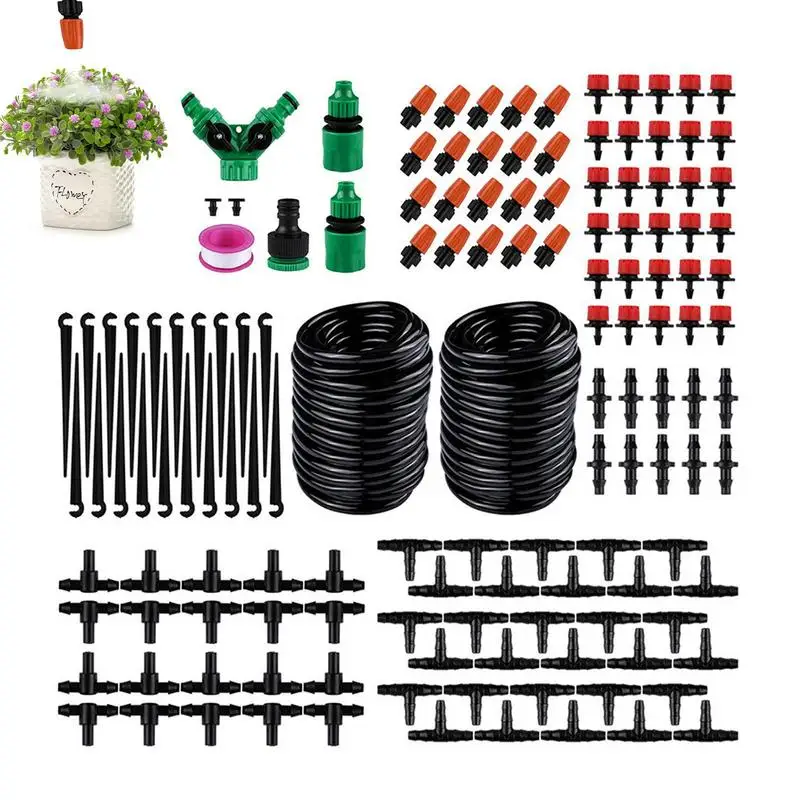 

Drip Irrigation Kit Double 49.2 Ft Automatic Patio Misting Plant Watering System Distribution Tubing Watering Drip Kit