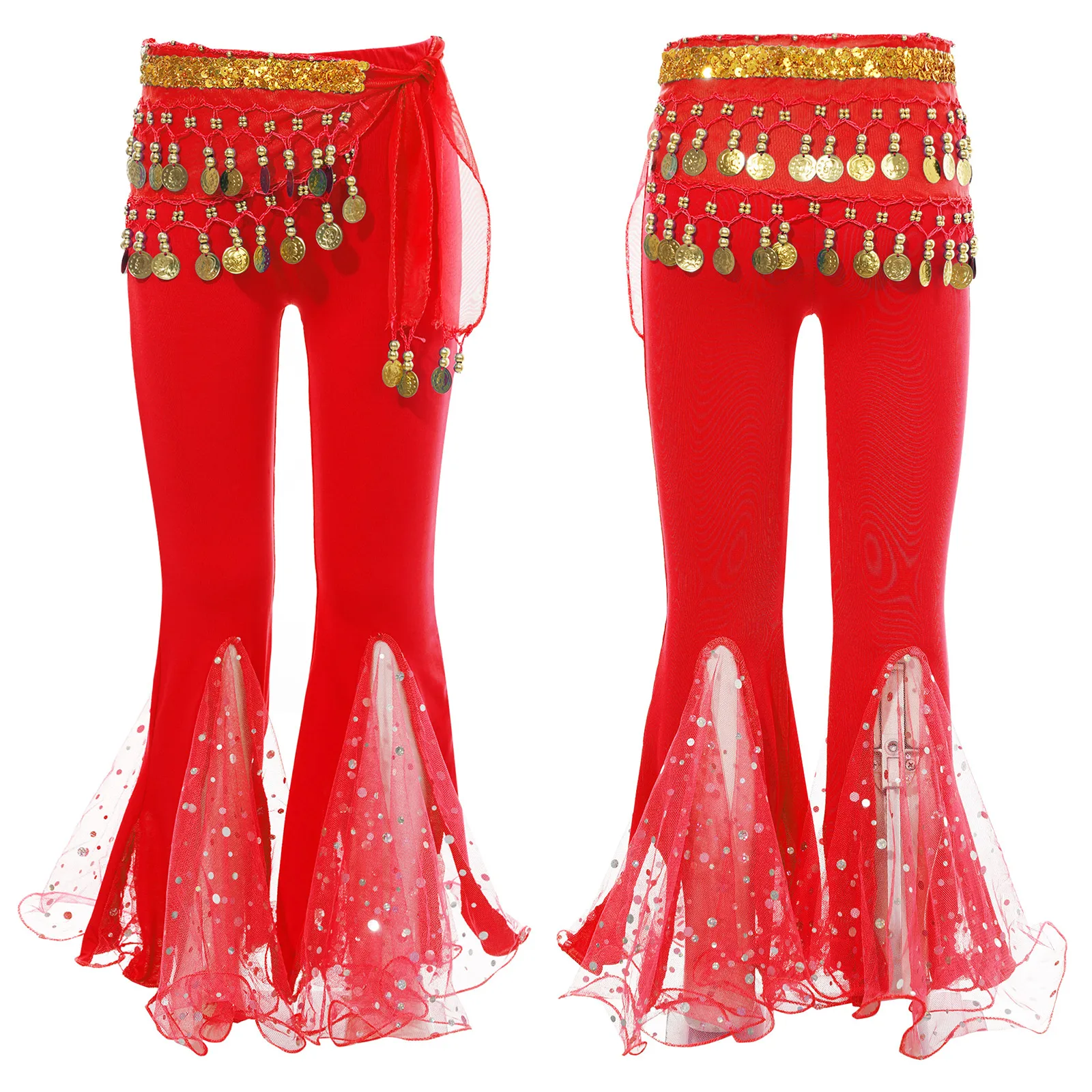 Kids Girls Belly Dance Costumes 2Pcs Sequins Dots Flared Pants+Beads Coins Tassels Waist Chain Hip Scarf Outfit for Performance
Kids Girls Belly Dance Costumes 2Pcs Sequins Dots Flared Pants+Beads Coins Tassels Waist Chain Hip Scarf Outfit for Performance