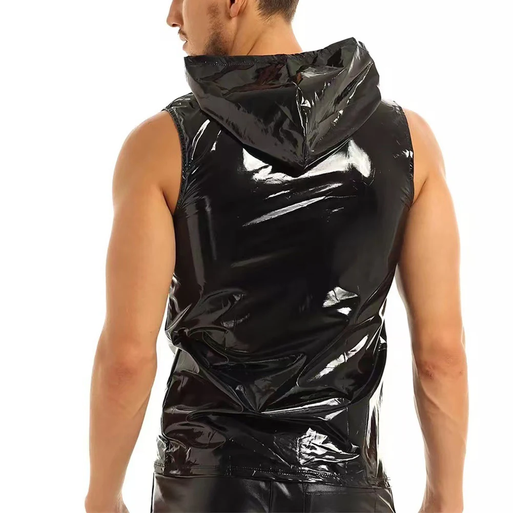 Men Hooded Tank Tops Wet Look Patent Leather Vest Male Sleeveless T-Shirt Zip Up Singlets Handsome Man Club Party Tee Tops
Men Hooded Tank Tops Wet Look Patent Leather Vest Male Sleeveless T-Shirt Zip Up Singlets Handsome Man Club Party Tee Tops