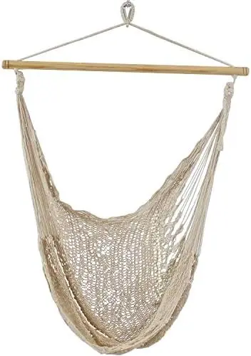 

Mayan Hanging Hamock Chair - Extra Large Woven Cotton/Nylon Rope - 330-Pound Capacity - Natural Acrylic nordic chair Outdoor din