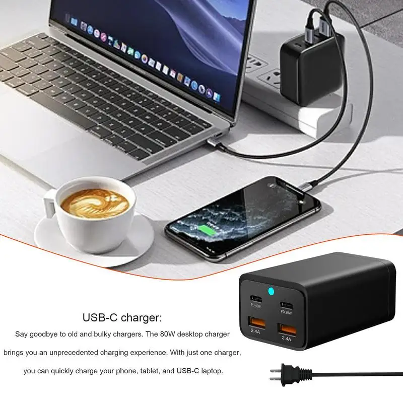 

100W USB C Charger Block Powerful PD GaN 3 Fast Wall Charger Block With 4 Ports Charging Station For Tablets Laptops And Phones