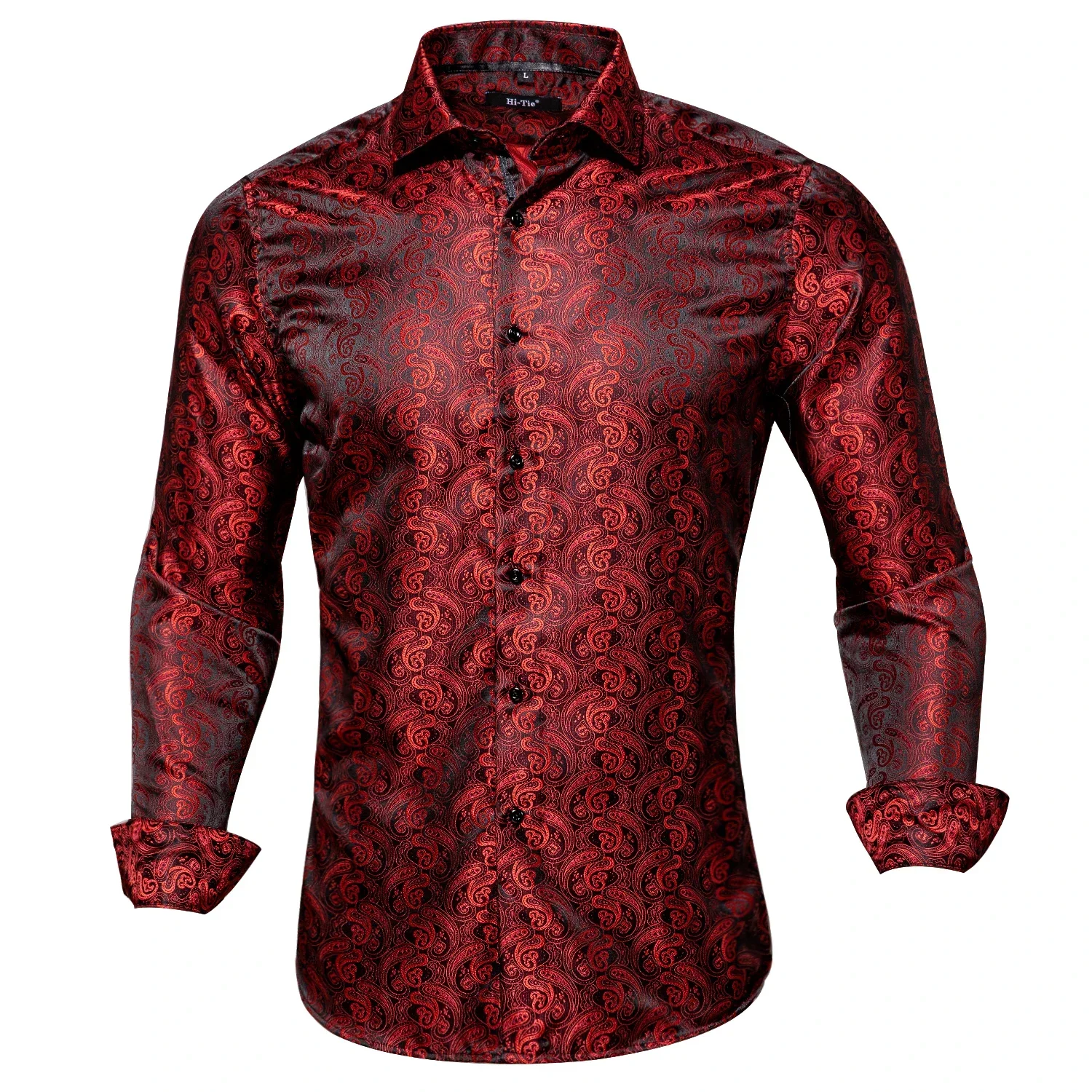 

Spring Autumn Mens Shirts Silk Red Black Paisley Suit Turndown Collar Shirt Casual Formal for Male Wedding Business Gifts