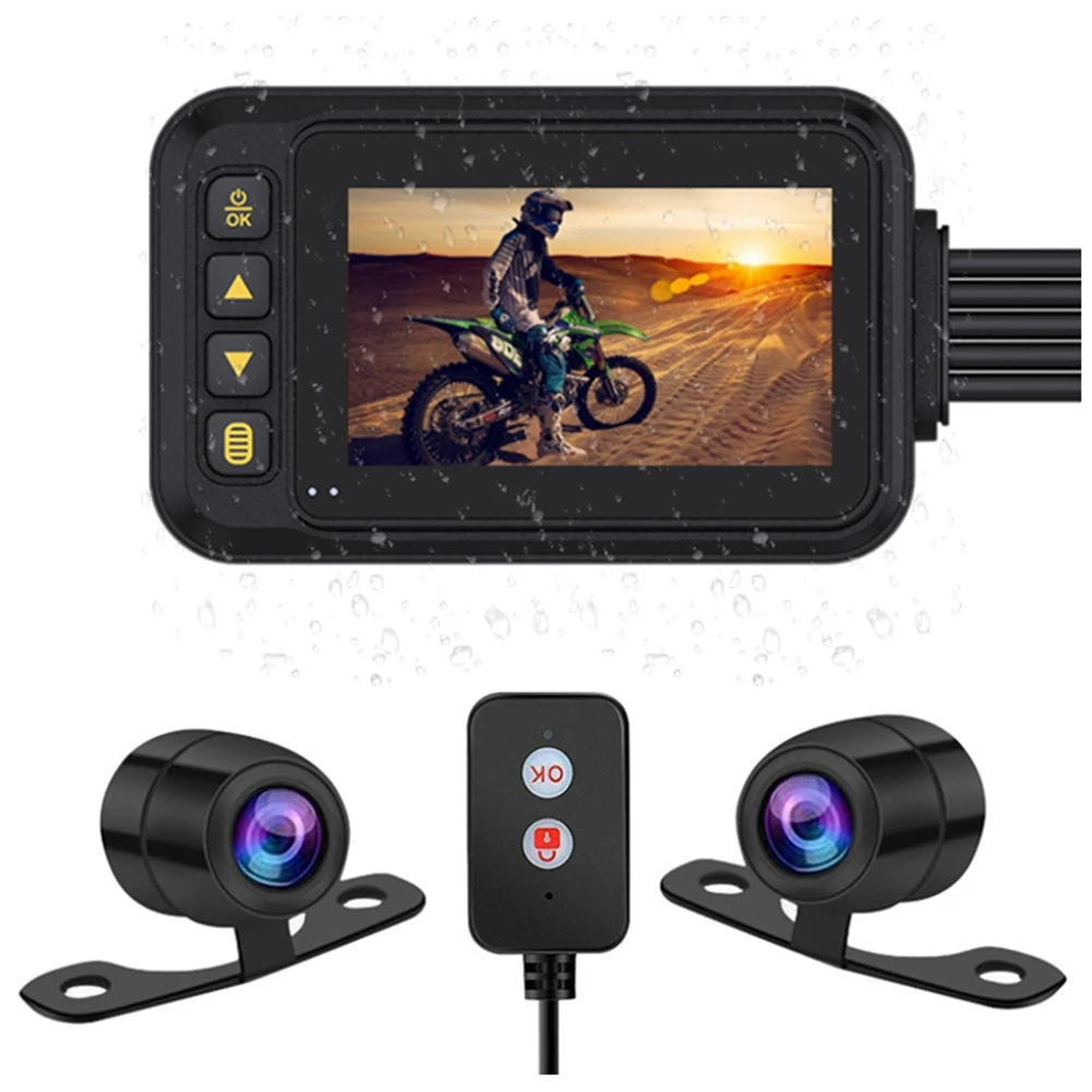 

3Inch Screen Motorcycle DVR Dash Cam 1080P HD View Dual Lens Camera Waterproof Moto Recorder with USB Cable,MT55