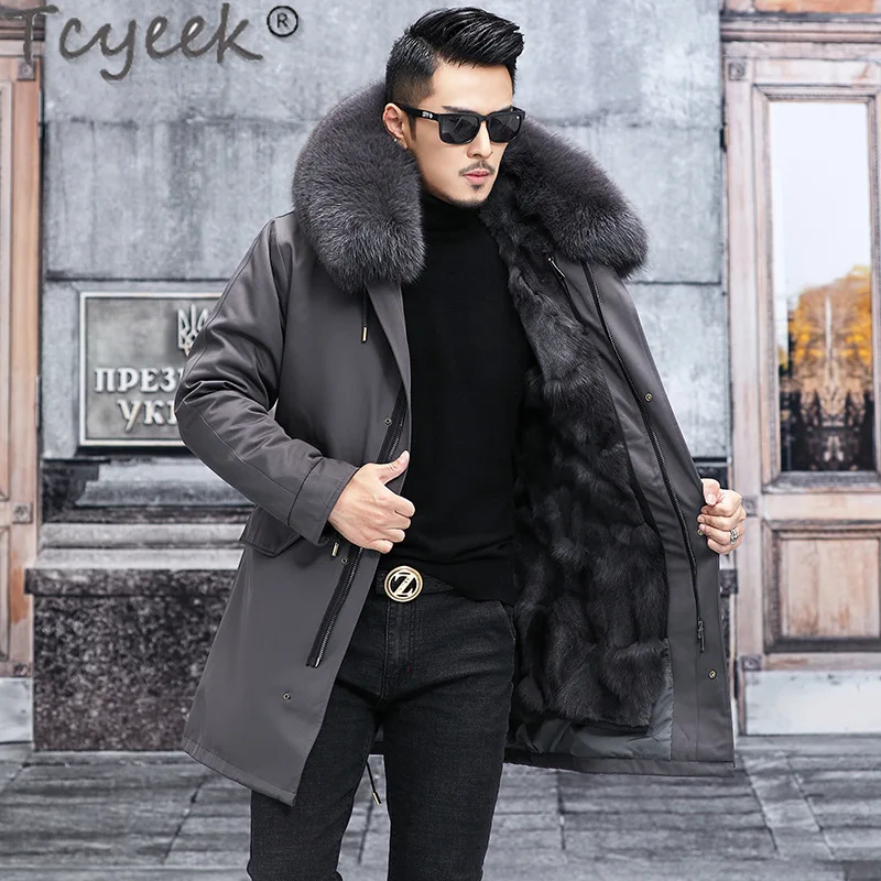 

Мужская Меховая куртка с капюшоном Tcyeek, новинка зимы 2023, парка, Мужская одежда, пальто со съемной подкладкой из лисьего меха, теплое пальто с воротником из меха енота, Casaco