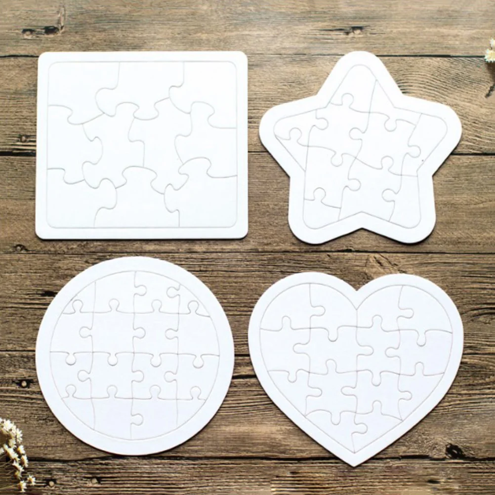 

4Pcs Kids Coloring Blank Puzzle DIY Paper Jigsaw Puzzles Four Shapes Drawing Doodle Board (White)