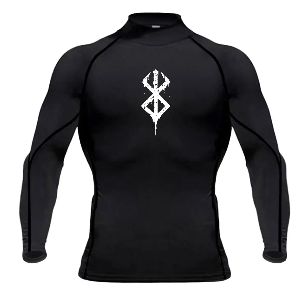 

Berserk Men Bodybuilding T-shirt Compression Running Shirt Quick Dry Gym T-Shirt Stand Collar Tight Rashgard Stretchy Clothing