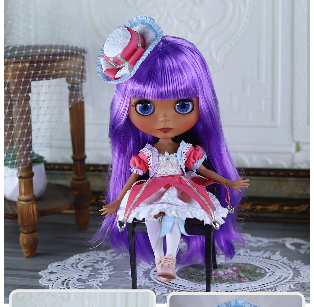 Naomi – Premium Custom Neo Blythe Doll with Purple Hair, Dark Skin & Matte Cute Face 5 Naomi – Premium Custom Neo Blythe Doll with Purple Hair, Dark Skin & Matte Cute Face 5