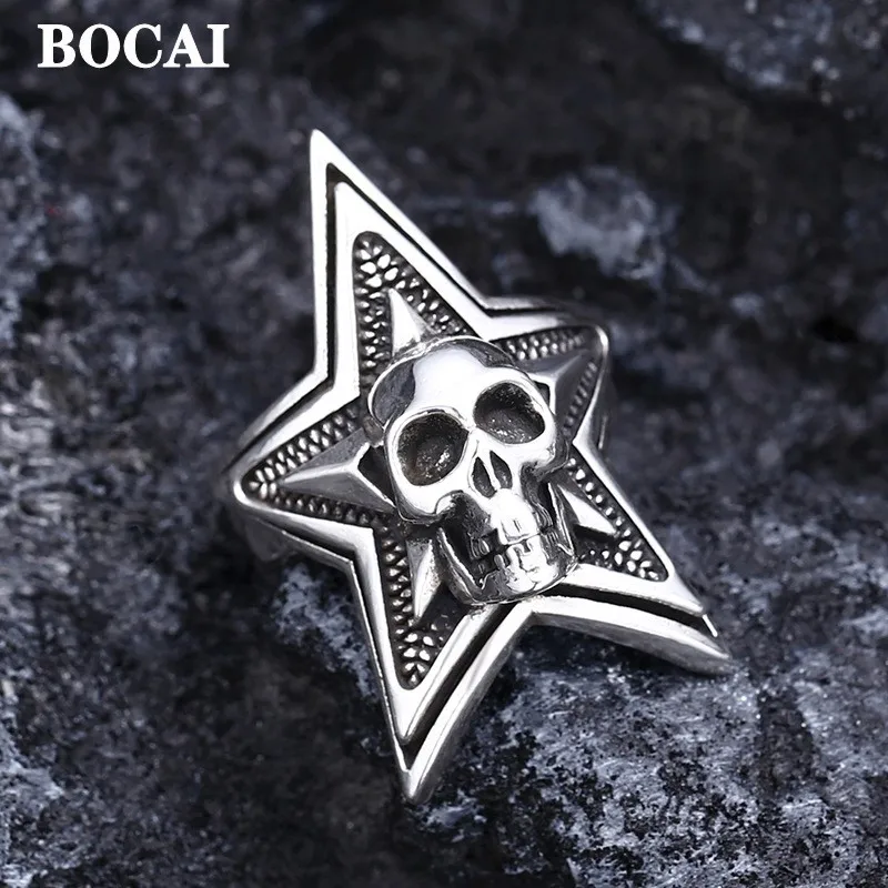 

Мужское кольцо с пятиконечной звездой скелетом BOCAI, серебро 100% пробы, в стиле панк, хип-хоп, рок, ювелирные изделия, аксессуары