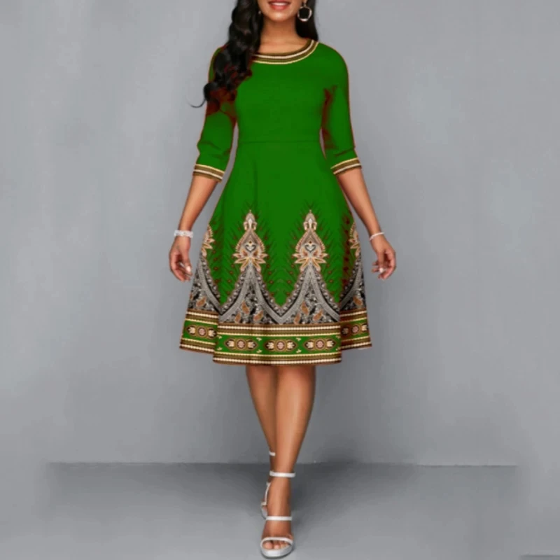 Women's Dress Fashion Printing Vintage Ethnic Elegant O-Neck Slim Waist A-Line Dresses Casual Skinny Holiday Dress Vestidos
Women's Dress Fashion Printing Vintage Ethnic Elegant O-Neck Slim Waist A-Line Dresses Casual Skinny Holiday Dress Vestidos