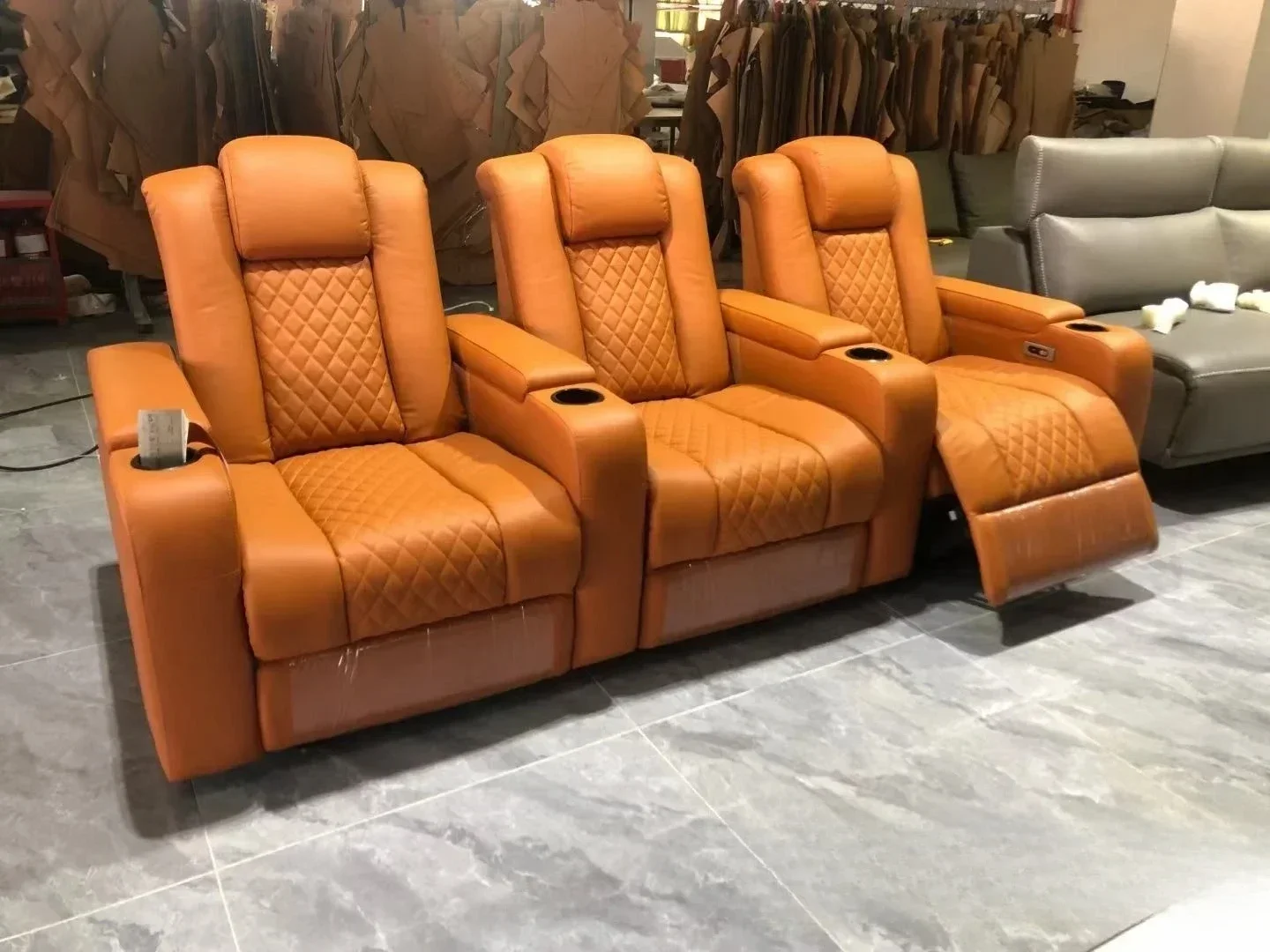 Power Reclining Home Theater Sofa – Dual Motor Genuine Leather Recliner Couch with Massage, USB, Refridgeration Cup Holders Power Reclining Home Theater Sofa – Dual Motor Genuine Leather Recliner Couch with Massage, USB, Refridgeration Cup Holders