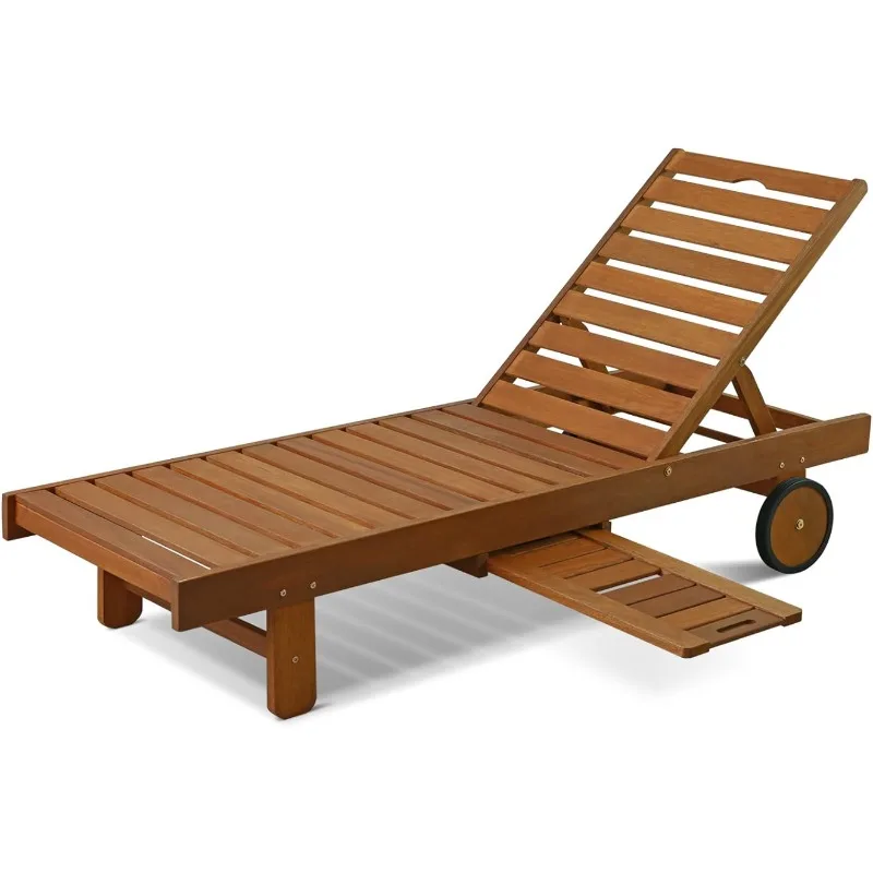 

Furinno Tioman Outdoor Hardwood Patio Furniture Sun Lounger with Tray in Teak Oil, Natural 23.52D x 70W x 12H in, Lounge Chairs